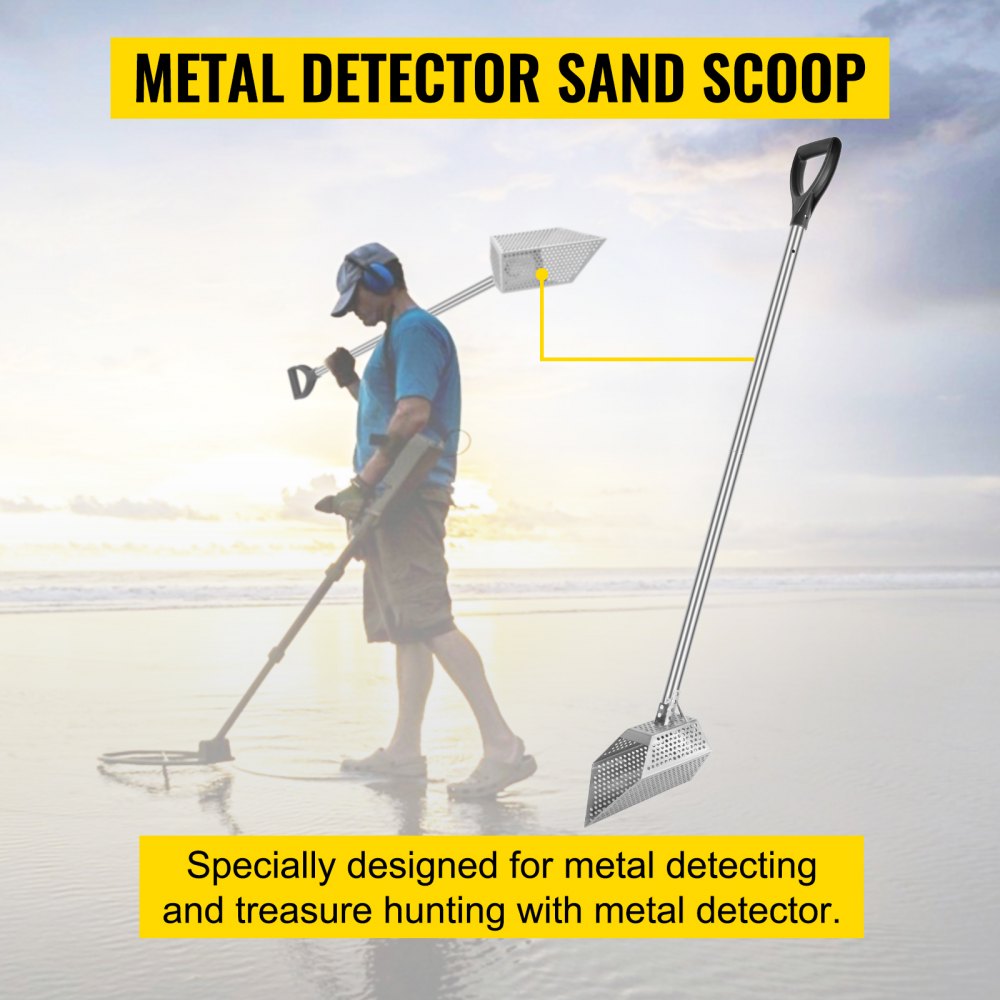 VEVOR Kit de Pala de Arena para Detección de Metales 15x25cm Detector de Metales de Acero Inoxidable Agujero 10mm Pala para Arena con Detector de Metales para Recoger y Cribar Pequeñas Cosas Valiosas