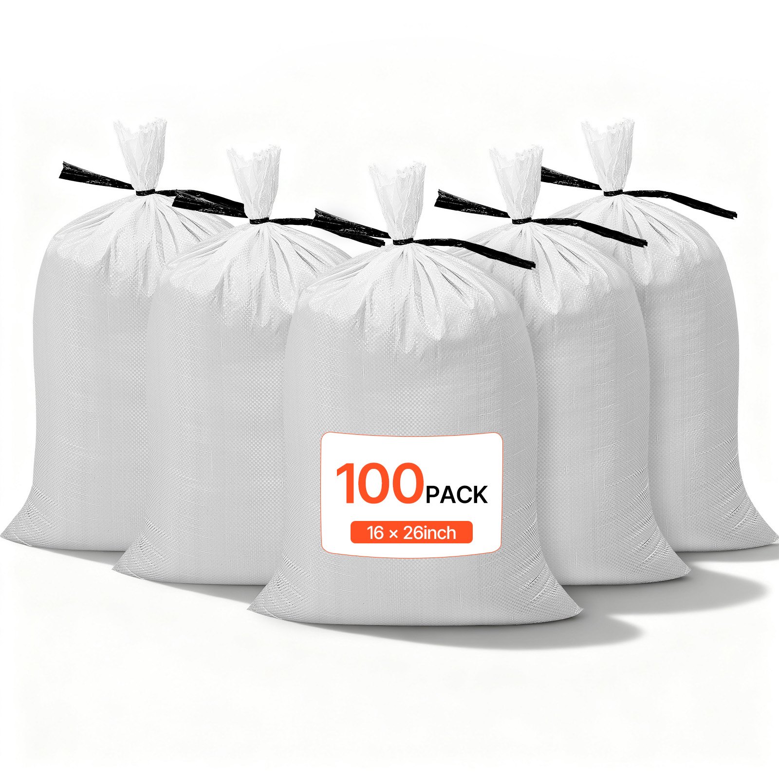 VEVOR Empty Sandbags, 100 Packs 40 x 66 cm, Heavy Duty Sand Bags Sacks with Ties, 22.6kg Capacity Woven Polypropylene Sandbags, Tear-Resistant & UV-Resistant Sand Bags for Flood Protection Barrier