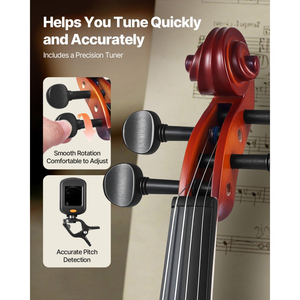 VEVOR Violin 340mm Size for Adults, Violin Fiddle Set for Beginners with Hard Case, Rosin, Bow, Shoulder Rest, Bridge, Tuner and Extra Strings, Professional Musical Instruments for Student (Brown)