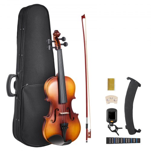 VEVOR Violín de 355 mm de Tamaño Completo, Kit de Violín con Estuche Rígido, Resina, Arco, Hombrera, Puente, Afinador y Cuerdas Adicionales, Instrumento Musical Profesional para Estudiantes, Marrón