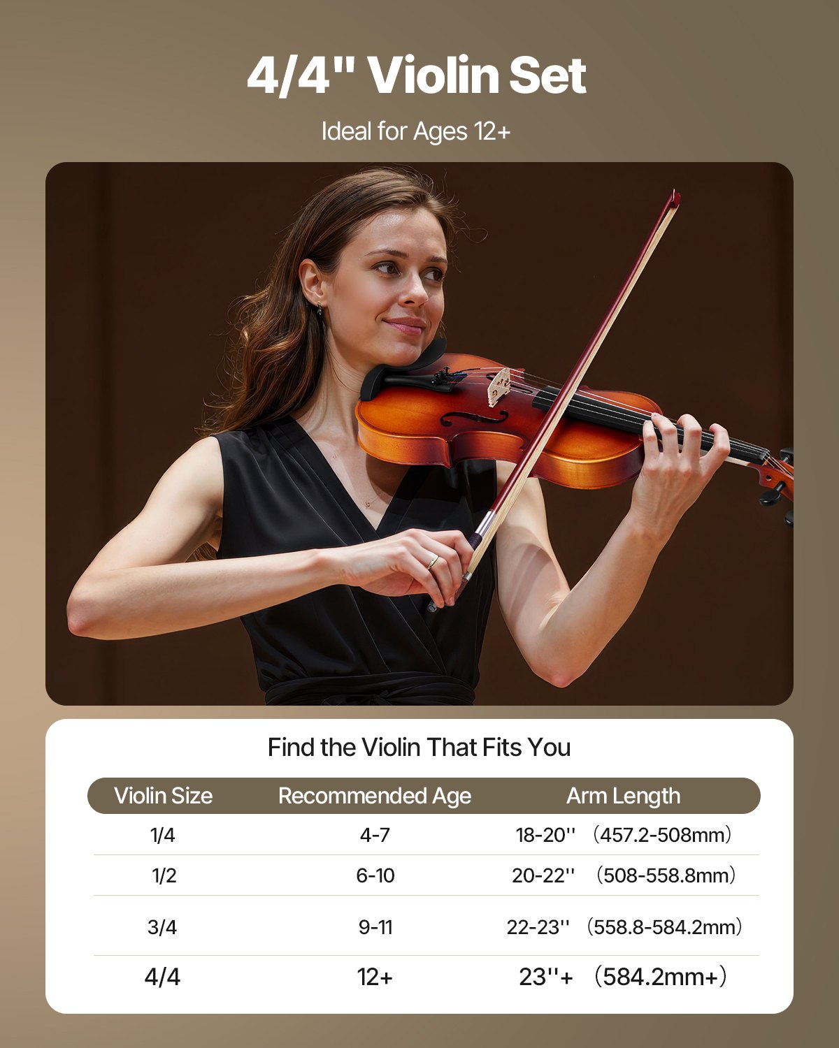 VEVOR Violin 355mm Full Size for Adults, Violin Fiddle Set for Beginners with Hard Case, Rosin, Bow, Shoulder Rest, Bridge, Tuner and Extra Strings, Professional Musical Instruments for Student (Brown)
