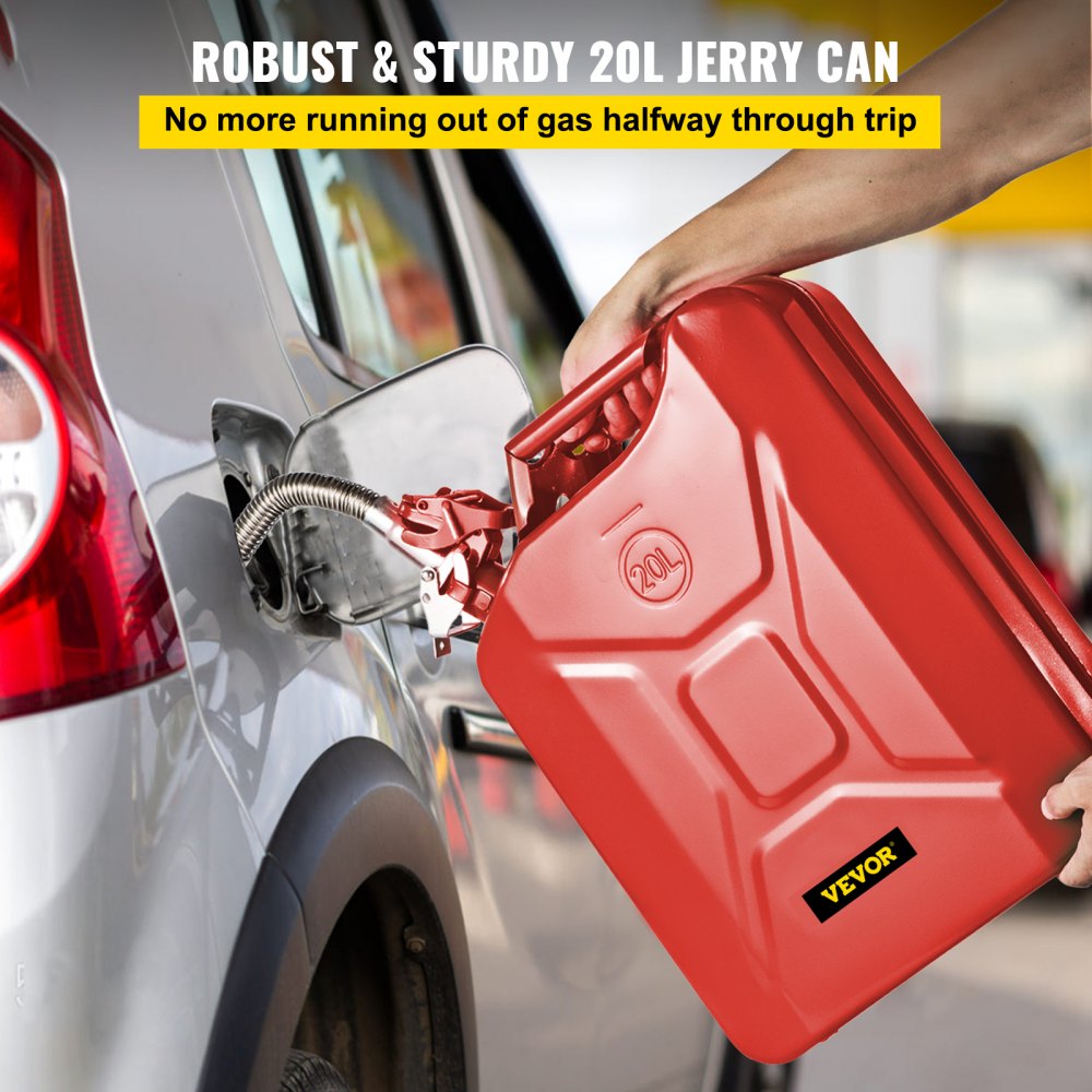 VEVOR Bidón de Combustible de 20 L, Bidón Portátil con Sistema de Pico Flexible, Tanque de Combustible de Acero Inoxidable y Resistente al Calor para Autos, Camiones, Equipos, Color Rojo