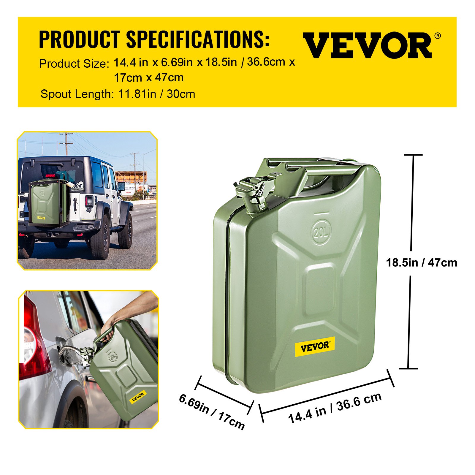 VEVOR Bidón de Combustible Portátil de 20 L con Sistema de Pico Flexible 2 Piezas Tanque de Transferencia de Combustible para Coche, Camión, 36,6 x 17 x 47 cm, Verde