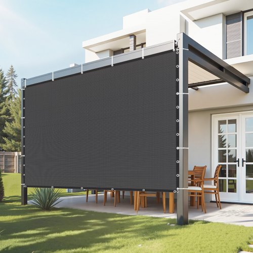 VEVOR Toldo de Sombra 305 x 305 cm Tela Parasol con Ojales de Acero Inoxidable Red de Sombreado HDPE 140 g/m² Tejido de Protección con 30 Bridas para Exteriores, Patios, Jardines, Terrazas, Negro