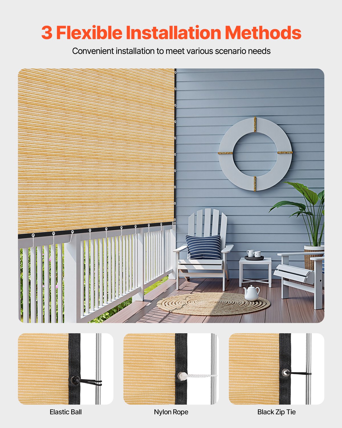 VEVOR 90% Sun Protection Fabric, Privacy Screen, Shade Cover (366 x 610 cm) for Pergola with Stainless Steel Eyelets, Sun Sail Fabric with 160 g/m² HDPE Material, for Outdoor Terrace, Garden, Backyard (Beige)