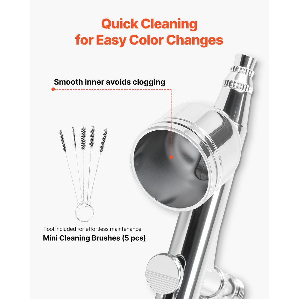 VEVOR Kit de Aerógrafo con Compresor de Aire 1/6 HP, 3 Aerógrafos de Doble Acción con 3 Boquillas, Manguera, 6 Pinturas Acrílicas, Kit de Pintura para Decoración de Tartas, Maquetas, Uñas, Coches