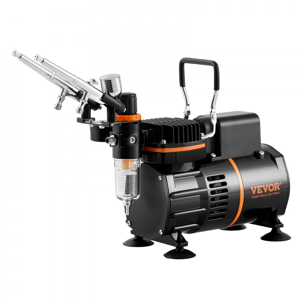 VEVOR Kit de Aerógrafo Compresor de Aire de Doble Ventilador Sistema de Aerógrafo Profesional con 3 Pistolas Soporte Rueda de Mezcla de Colores para Decoración de Uñas, Cocina, Maquillaje