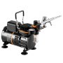 VEVOR Kit de Aerógrafo Compresor de Aire de Doble Ventilador Sistema de Aerógrafo Profesional con 3 Pistolas Soporte Rueda de Mezcla de Colores para Decoración de Uñas, Cocina, Maquillaje