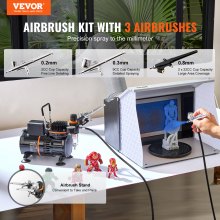 VEVOR Kit de Aerógrafo Compresor de Aire de Doble Ventilador Sistema de Aerógrafo Profesional con 3 Pistolas Soporte Rueda de Mezcla de Colores para Decoración de Uñas, Cocina, Maquillaje