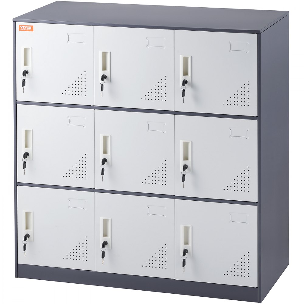 VEVOR Armario de metal para empleados, gabinete de 9 puertas con ranura para tarjetas, casilleros de acero gris para empleados con llaves, capacidad de carga de 66 libras para oficina, hogar, escuela
