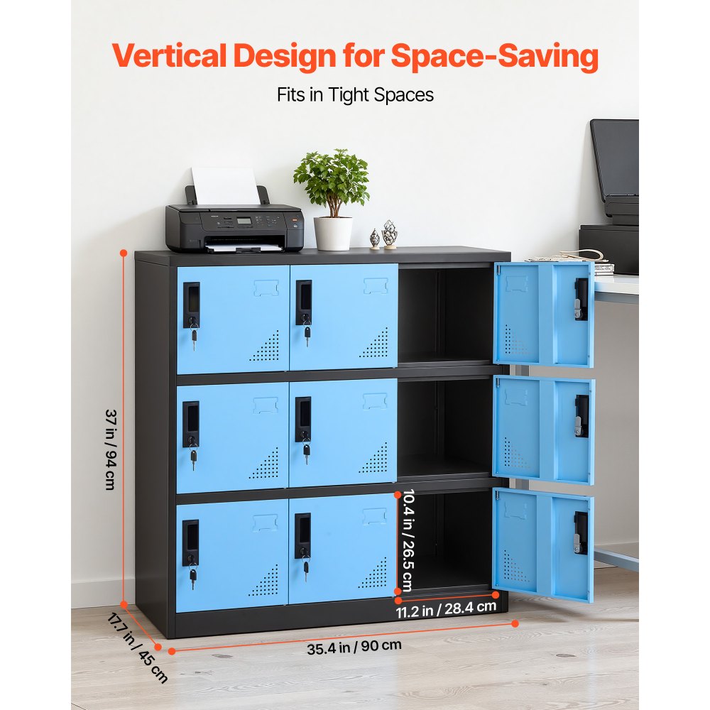 VEVOR Taquillas Metálicas de 9 Puertas 90 x 45 x 94 cm, Armario Metálico con Cerradura, Capacidad de Carga de 29,9 kg, Ranuras de Ventilación, Taquilla Vestuario para Oficina Gimnasio, Azul y Negro