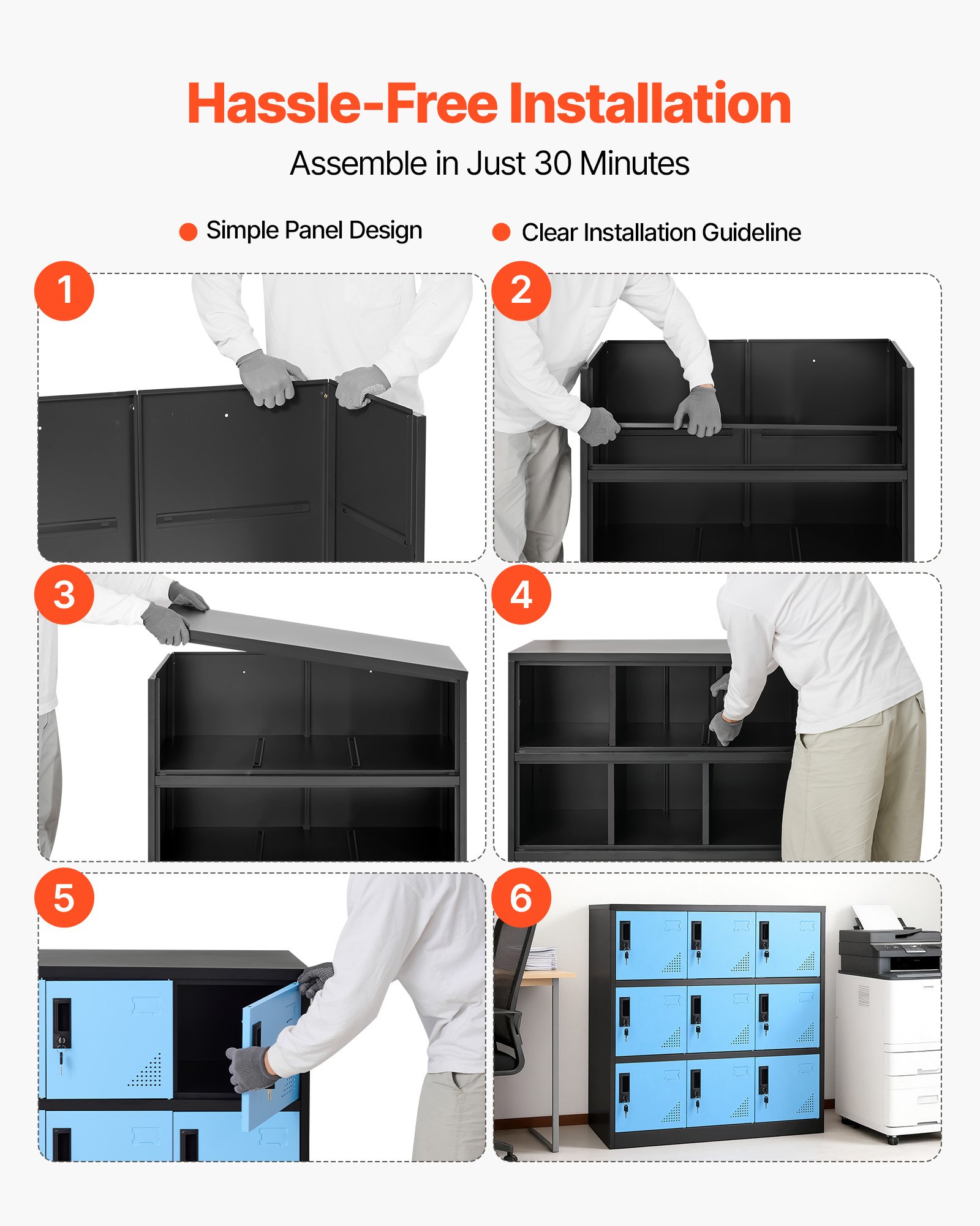 VEVOR Taquillas Metálicas de 9 Puertas 90 x 45 x 94 cm, Armario Metálico con Cerradura, Capacidad de Carga de 29,9 kg, Ranuras de Ventilación, Taquilla Vestuario para Oficina Gimnasio, Azul y Negro