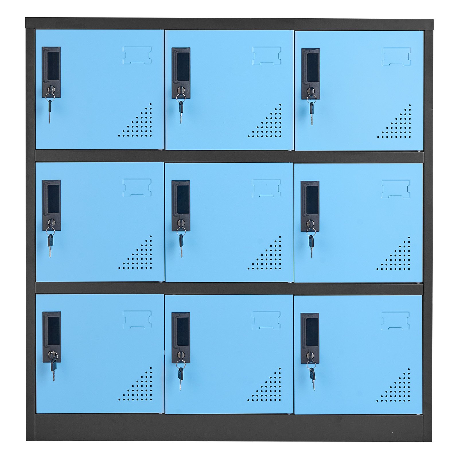 VEVOR Taquillas Metálicas de 9 Puertas 90 x 45 x 94 cm, Armario Metálico con Cerradura, Capacidad de Carga de 29,9 kg, Ranuras de Ventilación, Taquilla Vestuario para Oficina Gimnasio, Azul y Negro