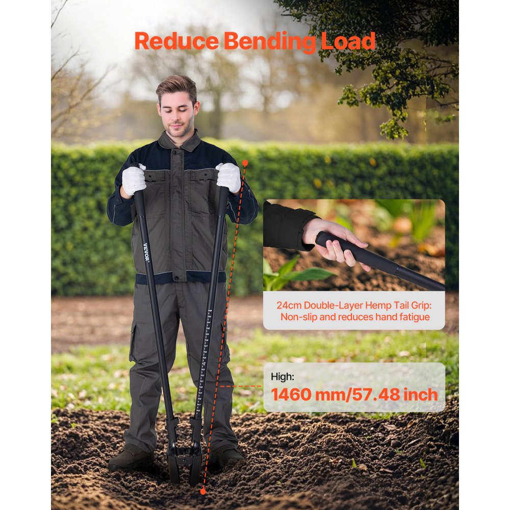 VEVOR Excavadora de Agujeros Manual para Postes Resistente con Mango de Fibra de Vidrio de 1460 mm, Marcas de Escala y Hoja de Metal, Herramienta para Excavar Agujeros para Jardinería y Exteriores