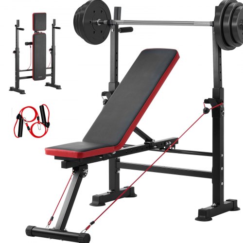VEVOR Banco de Pesas 6 en 1 Banco de Ejercicios para Abdominales para Entrenamiento de Fuerza en el Gimnasio en Casa, 272 kg Banco Plano Inclinado y Declinado de Plegado Rápido, 1400 x 840 x 1170 mm