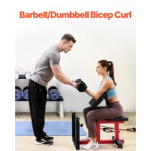 VEVOR Banco de Curl Predicador Ajustable para Gimnasio en Casa Negro + Rojo