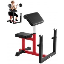 VEVOR Banco de Curl Predicador Ajustable para Gimnasio en Casa Negro + Rojo