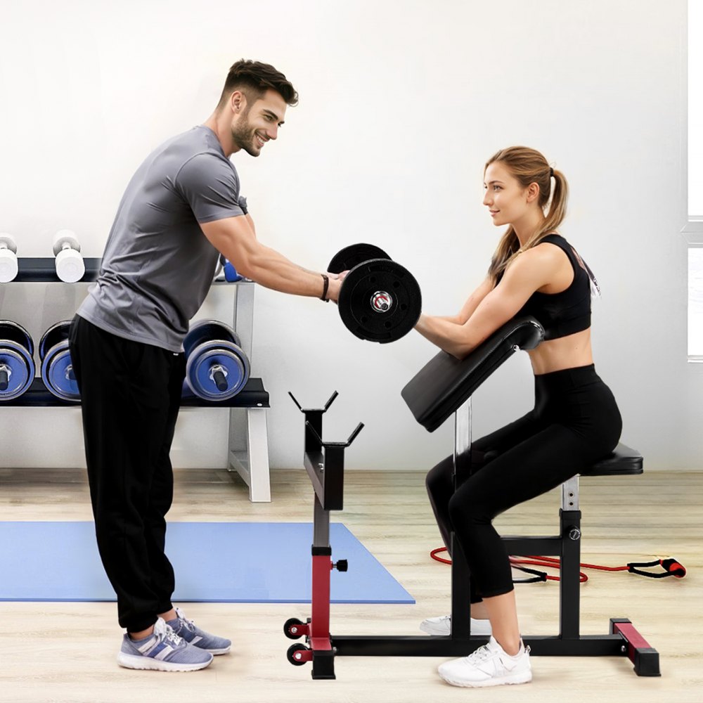 VEVOR Banco de Curl Predicador, Máquina de Entrenamiento de Fuerza para Bíceps, Carga Máxima de 200 kg, Estación de Bíceps con Mancuernas con Aislamiento de Brazos Sentados, Acero al Carbono