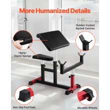 VEVOR Banco de Curl Predicador Ajustable para Gimnasio en Casa Acero al Carbono