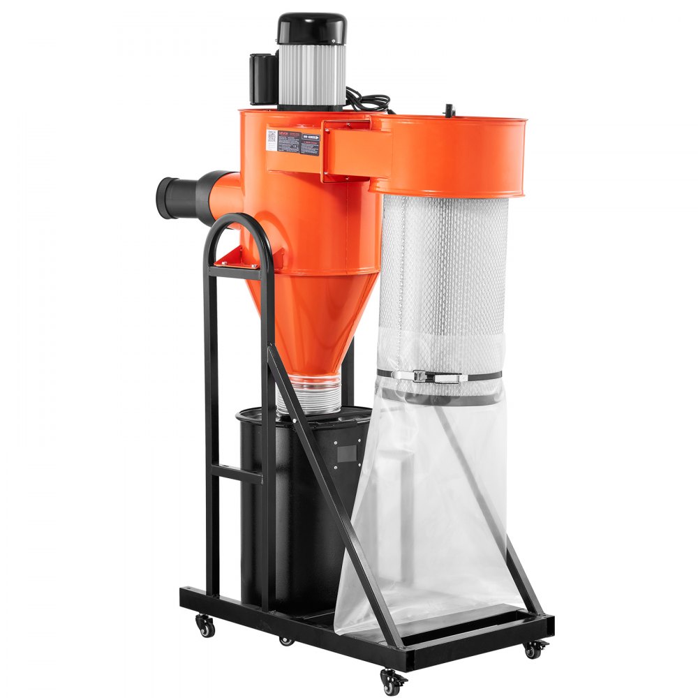 VEVOR Extractor de Polvo, Separador Ciclónico Inteligente de 1,5 HP con Bolsa de 47,32 L y Soporte, Sistema de Recolección de Polvo para Carpintería, Capacidad de Succión de Aire 1296,337 m³/h