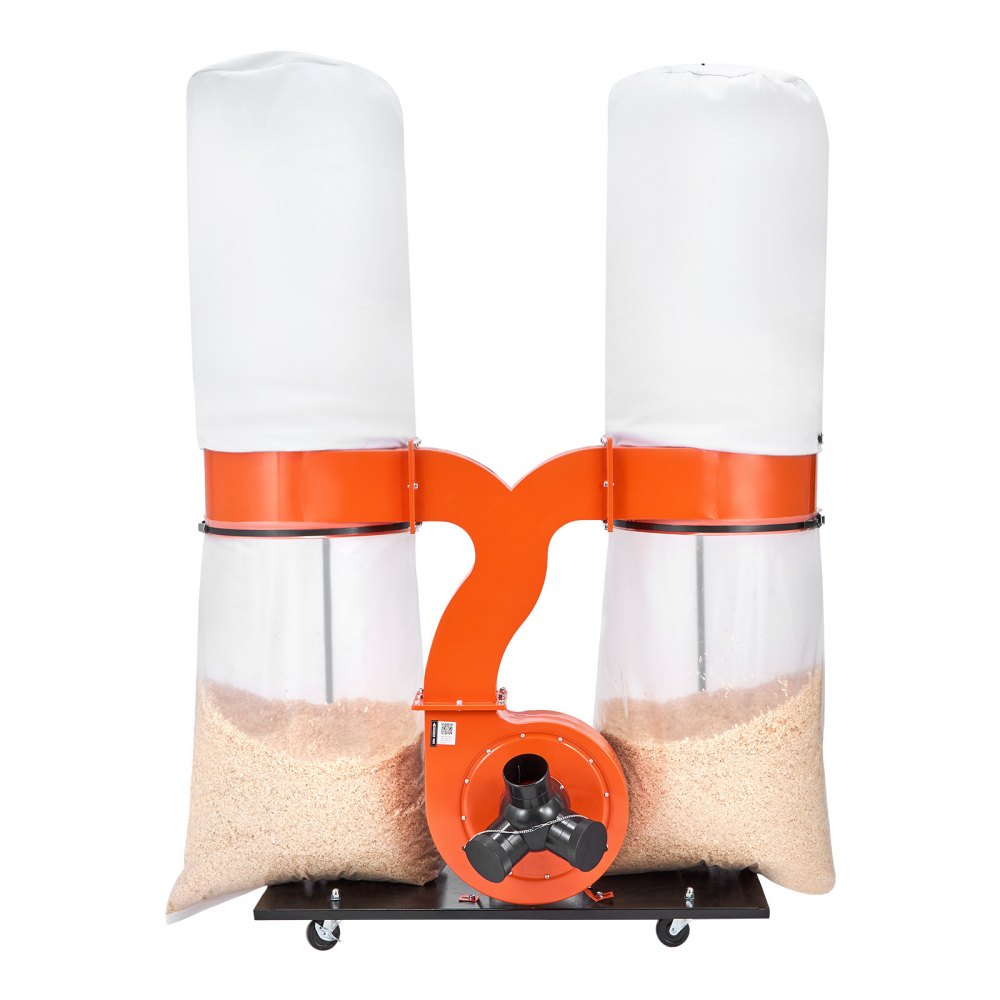 VEVOR Extractor de Polvo, 2634,47 m³/h, Extractor de Virutas 2,5 Micras, Sistema de Recolección de Serrín de 3,0 HP, con Dos Bolsas de Polvo de 132,5 L y Dos Bolsas de Filtro de 159 L, 2800 RPM
