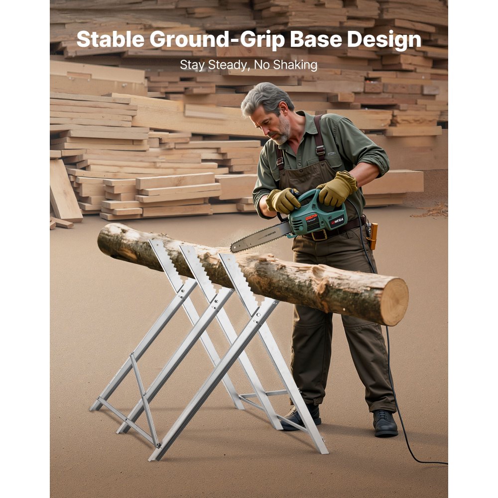 VEVOR Saw Horse, 149.7 kg Capacity Folding Work Horse with Heavy Duty Legs, All-Metal Sawhorses with High-Quality Steel Frame, Aligned Serrated Structure, for Woodworking, Carpenters & Contractors