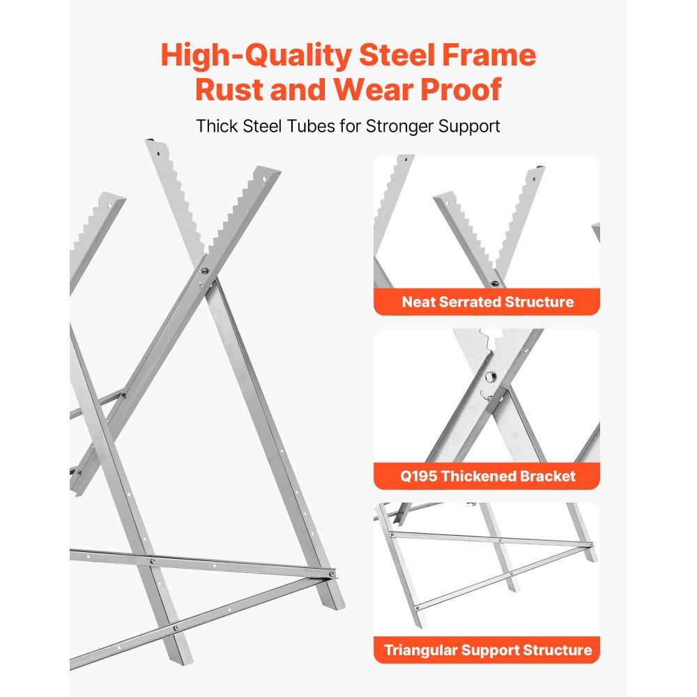 VEVOR Saw Horse, 149.7 kg Capacity Folding Work Horse with Heavy Duty Legs, All-Metal Sawhorses with High-Quality Steel Frame, Aligned Serrated Structure, for Woodworking, Carpenters & Contractors