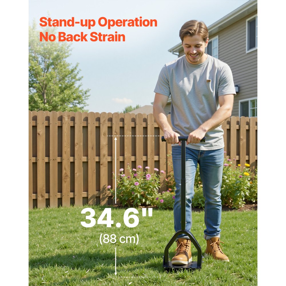 VEVOR Aireador de Césped con Plataforma Ancha para Pies Soporta 90 kg, Mango Largo de 58 cm, 15 Púas de Acero de 6 cm, Herramienta de Aireación de Césped Manual para Jardín Zonas para Mascotas y Patio