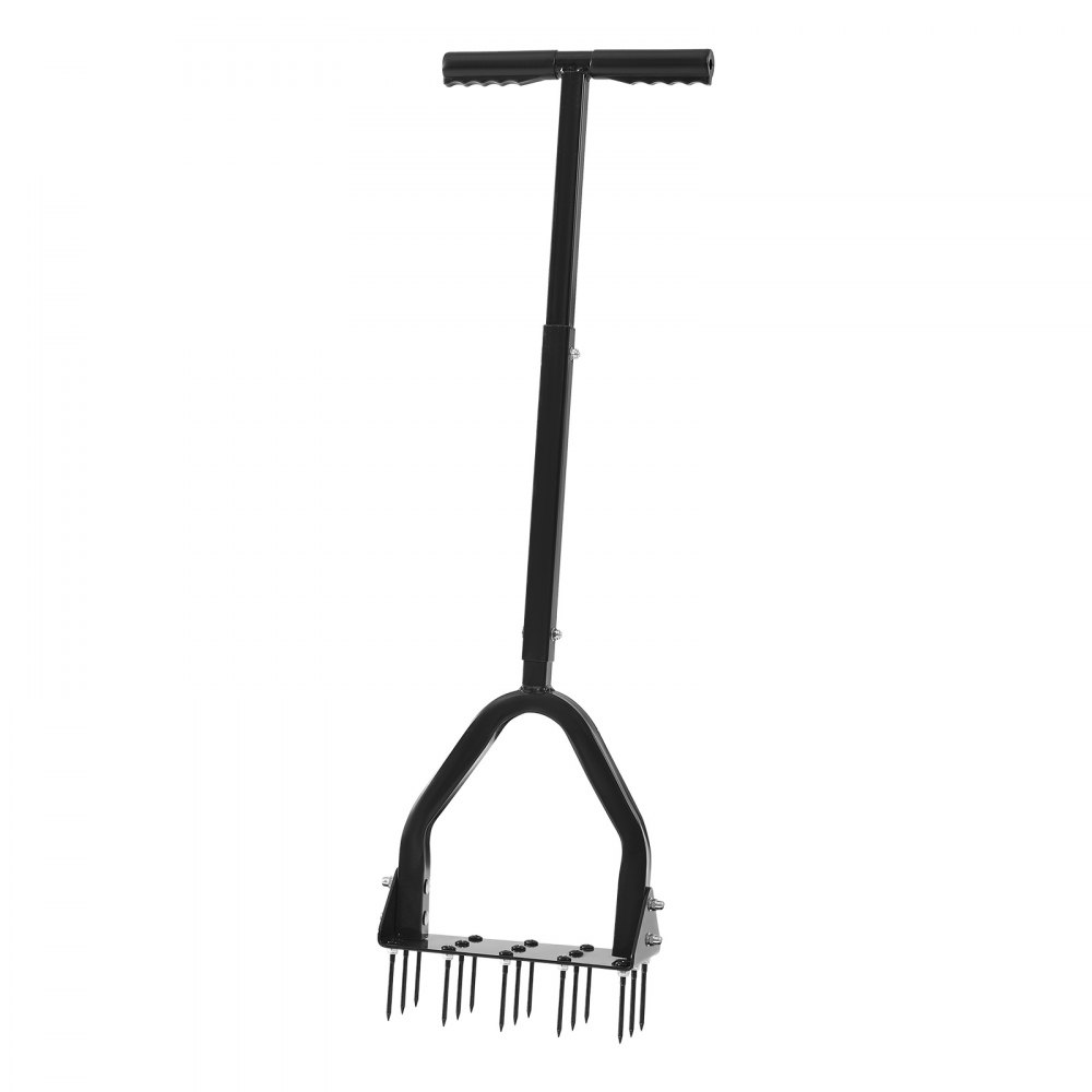 VEVOR Aireador de Césped con Plataforma Ancha para Pies Soporta 90 kg, Mango Largo de 58 cm, 15 Púas de Acero de 6 cm, Herramienta de Aireación de Césped Manual para Jardín Zonas para Mascotas y Patio