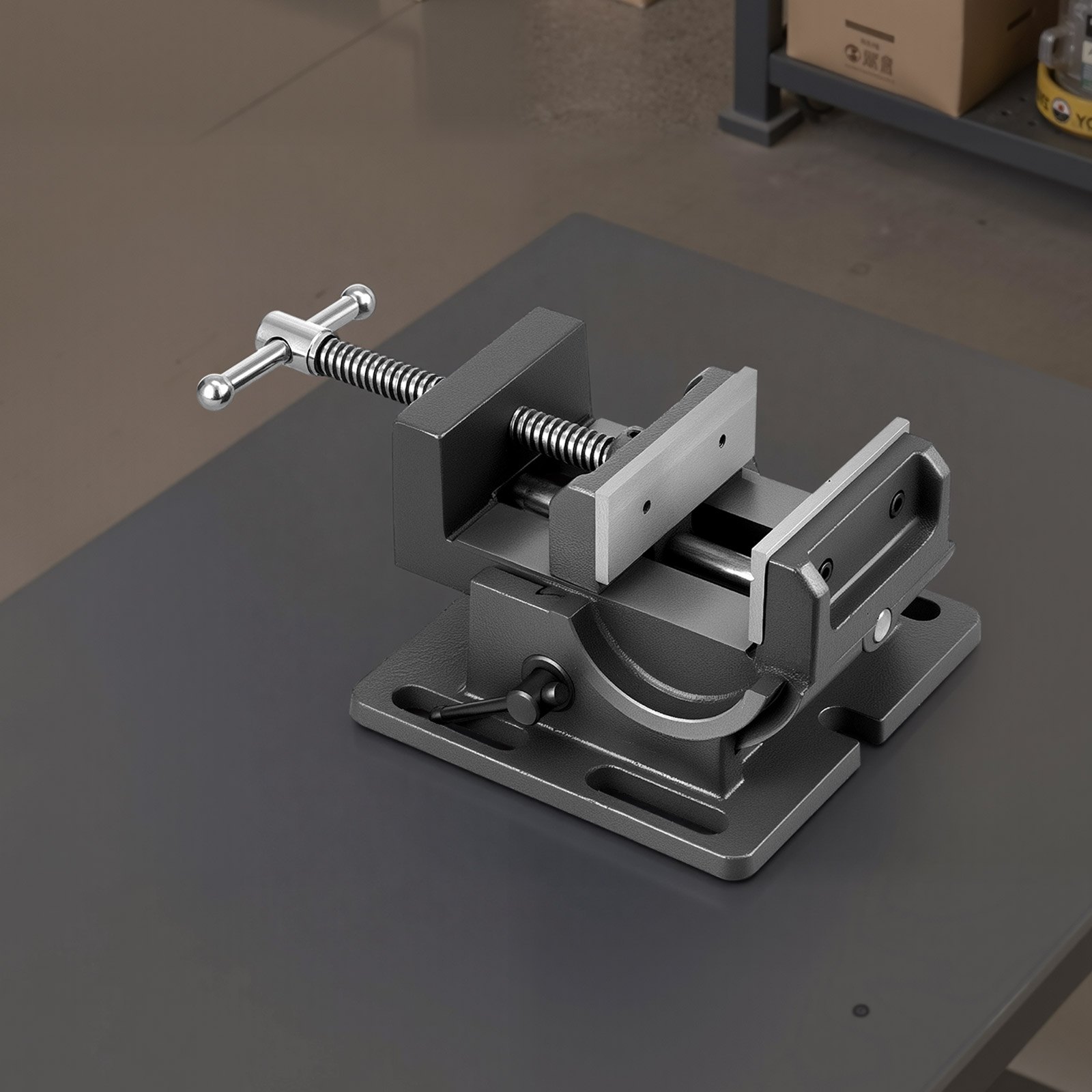 VEVOR Tornillo de Banco Inclinable, Ancho de Mordaza de 10,795 cm, para Taladro de Columna, Inclinación Ajustable de 0 a 90°, para Banco de Trabajo de Carpintería y Mesas, Color Negro, 230 x 190 x 120 mm