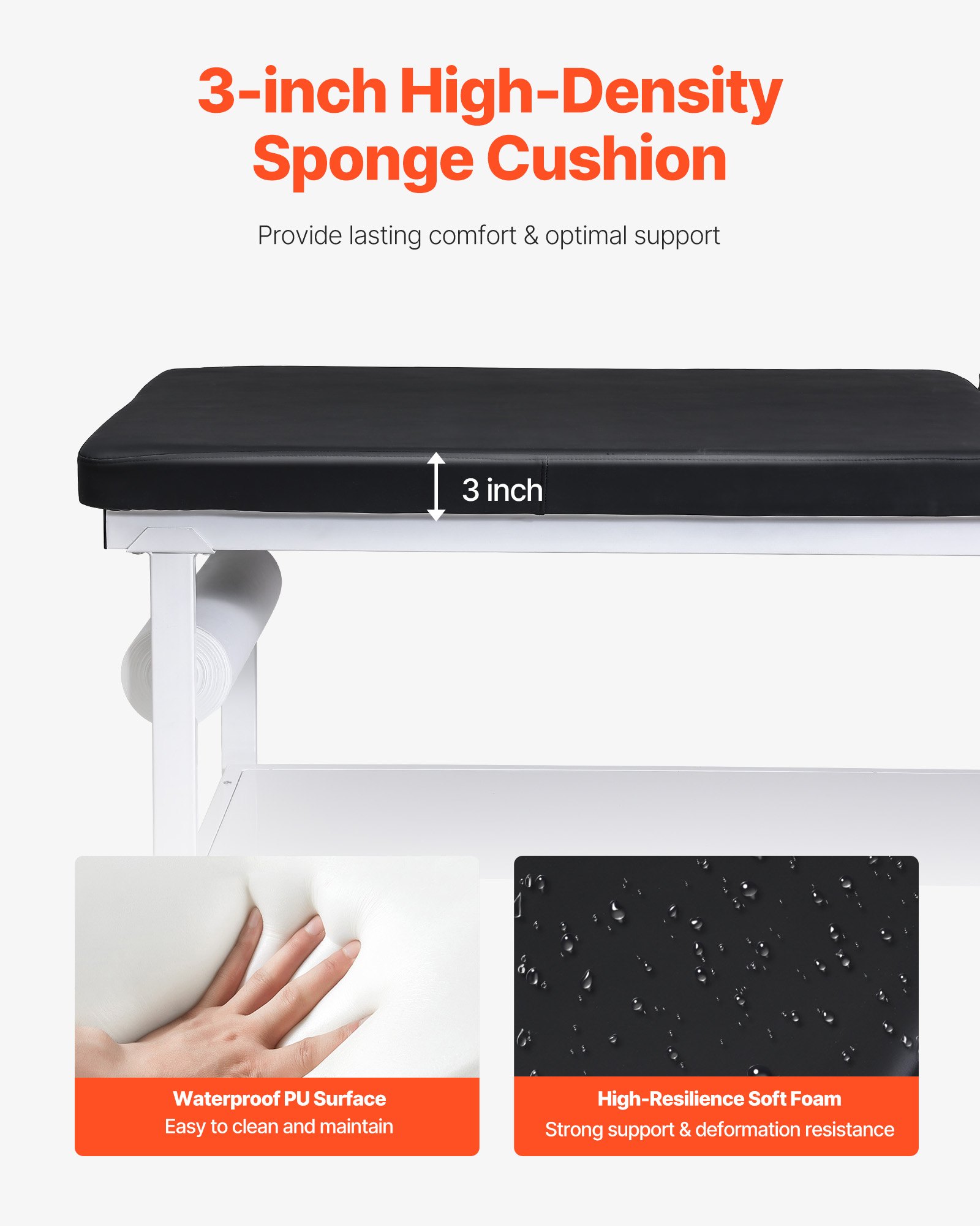 VEVOR Camilla de Exploración Médica, Carga de 227 kg, Respaldo Ajustable de 0° a 40°, Estante de Almacenamiento y Dispensador de Rollos de Papel para Hospitales, Clínicas, 1855 x 705 x 815 mm