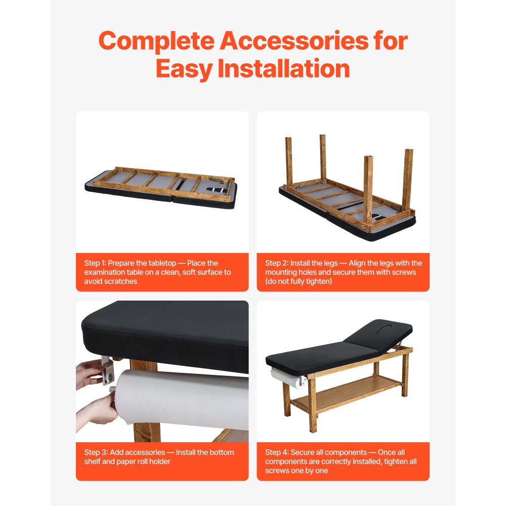 VEVOR Mesa de Exploración Médica, con Estructura de Madera, Respaldo Ajustable, Estante de Almacenamiento y Dispensador de Rollos de Papel para Hospitales, Clínicas y Centros de Rehabilitación