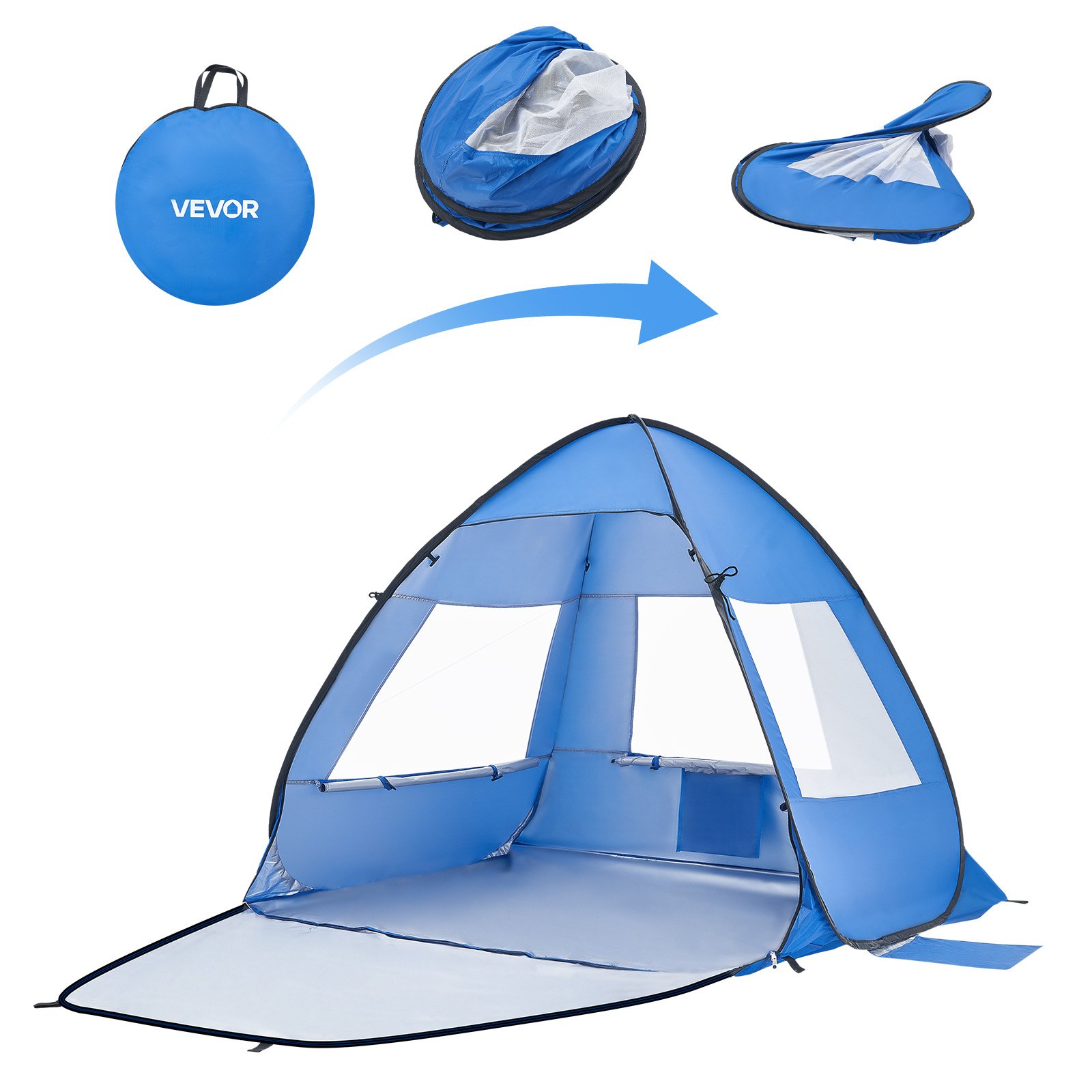 VEVOR Tienda de Playa para 2 Personas 200 x 142 x 114 cm, Carpa de Refugio de Sol Protección UPF 50+, Carpa Portátil de Playa con Bolsa de Transporte y Estacas, para Picnics, Camping, Pescar, Azul
