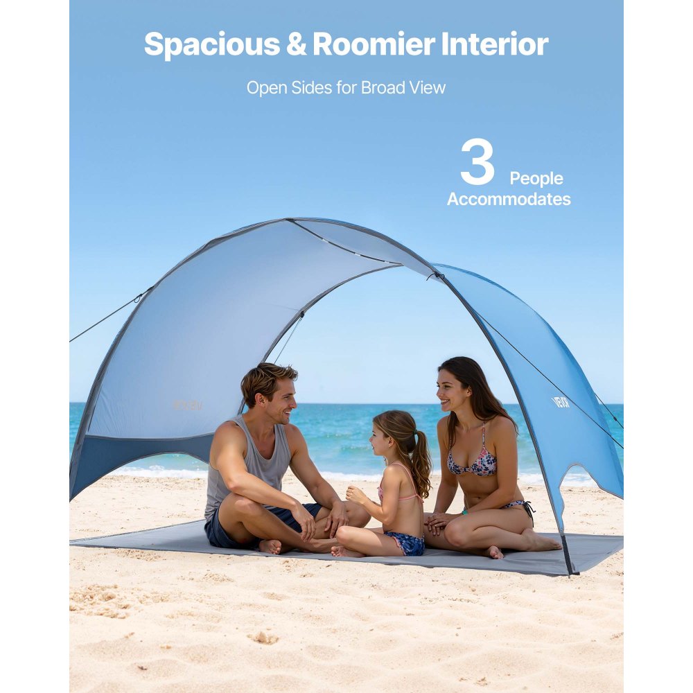 VEVOR Tienda de Playa para 3 Personas 230 x 148 x 137 cm, Carpa de Refugio de Sol Protección UPF 50+, Carpa Portátil de Playa con Bolsa de Transporte y Estacas, para Picnics, Camping, Pescar, Azul