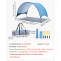 VEVOR Tienda de Playa para 3 Personas 230 x 148 x 137 cm, Carpa de Refugio de Sol Protección UPF 50+, Carpa Portátil de Playa con Bolsa de Transporte y Estacas, para Picnics, Camping, Pescar, Azul