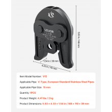 VEVOR Mordaza de Prensado V15 de 15 mm para Tubos de Acero Inoxidable Tipo V