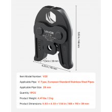 VEVOR Mordaza de Prensado V28 de 28 mm para Tubos de Acero Inoxidable Tipo V