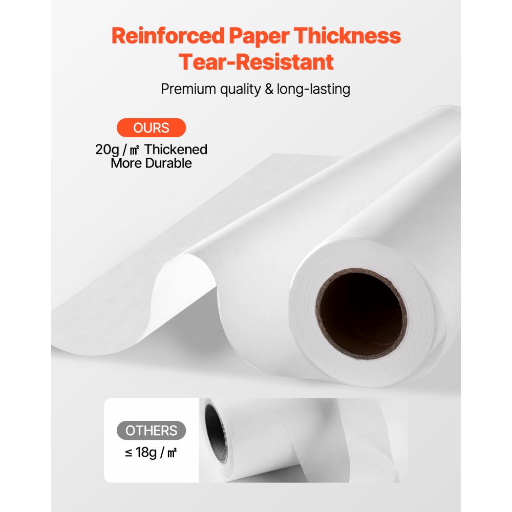 VEVOR Papel para Camillas de Reconocimiento Médico, Rollos de 45,7 cm x 68,9 m, 12 uds, Suave y Protector, Ideal para Spas, Guarderías, Médicos, Quiroprácticos y Masaje, Blanco, Súper Absorbente