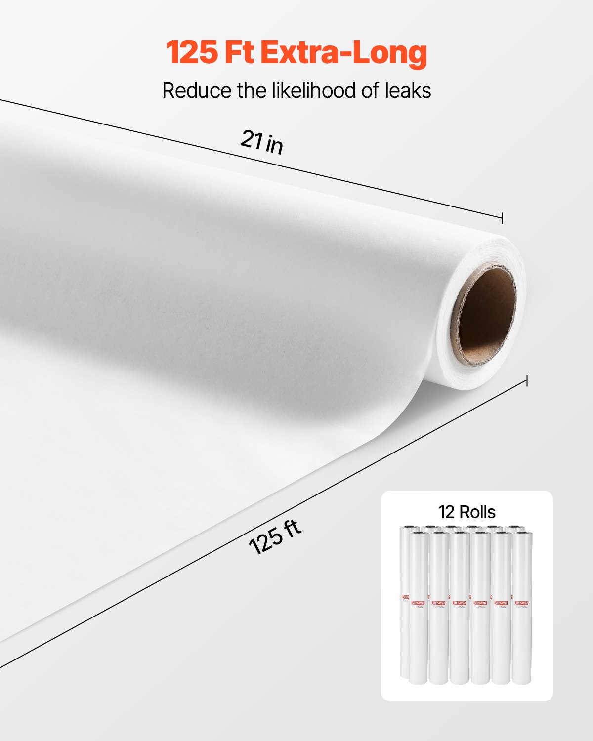 VEVOR Papel para Camillas de Reconocimiento Médico, Rollos de Crepé de 53 cm x 38 m, 12 uds, Desechable, Ideal para Spas, Guarderías, Médicos, Quiroprácticos, Masaje, Blanco, Súper Absorbente