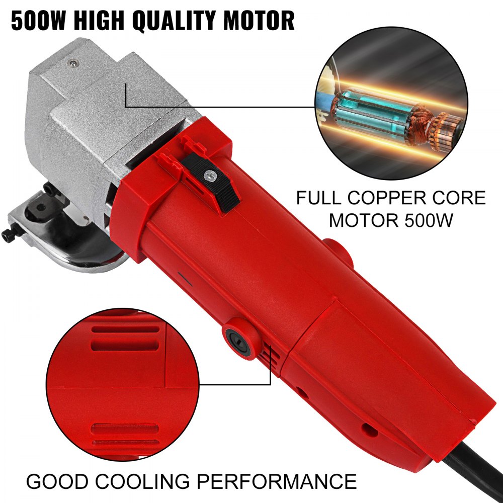 VEVOR Cizallas Eléctricas para Chapa, 500 W 220 V Capacidad de Corte: 2,5mm Cortador de Chapa Eléctrico, 2000 r/min con Cable 2m Tijeras de Acero de Aleación Eléctricas para Cortar Chapa Metálica
