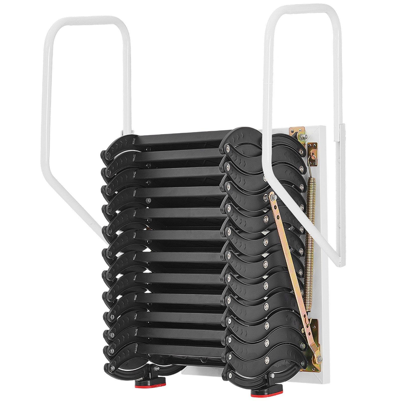 VEVOR Escalera de Ático de Pared, Capacidad de 299,4 kg, Apta para Techos de 2,9 a 3 m, Plegable de Acero de 12 Peldaños con Pasamanos, Abatible para Áticos, Garajes, Techos y Sótanos, Negro