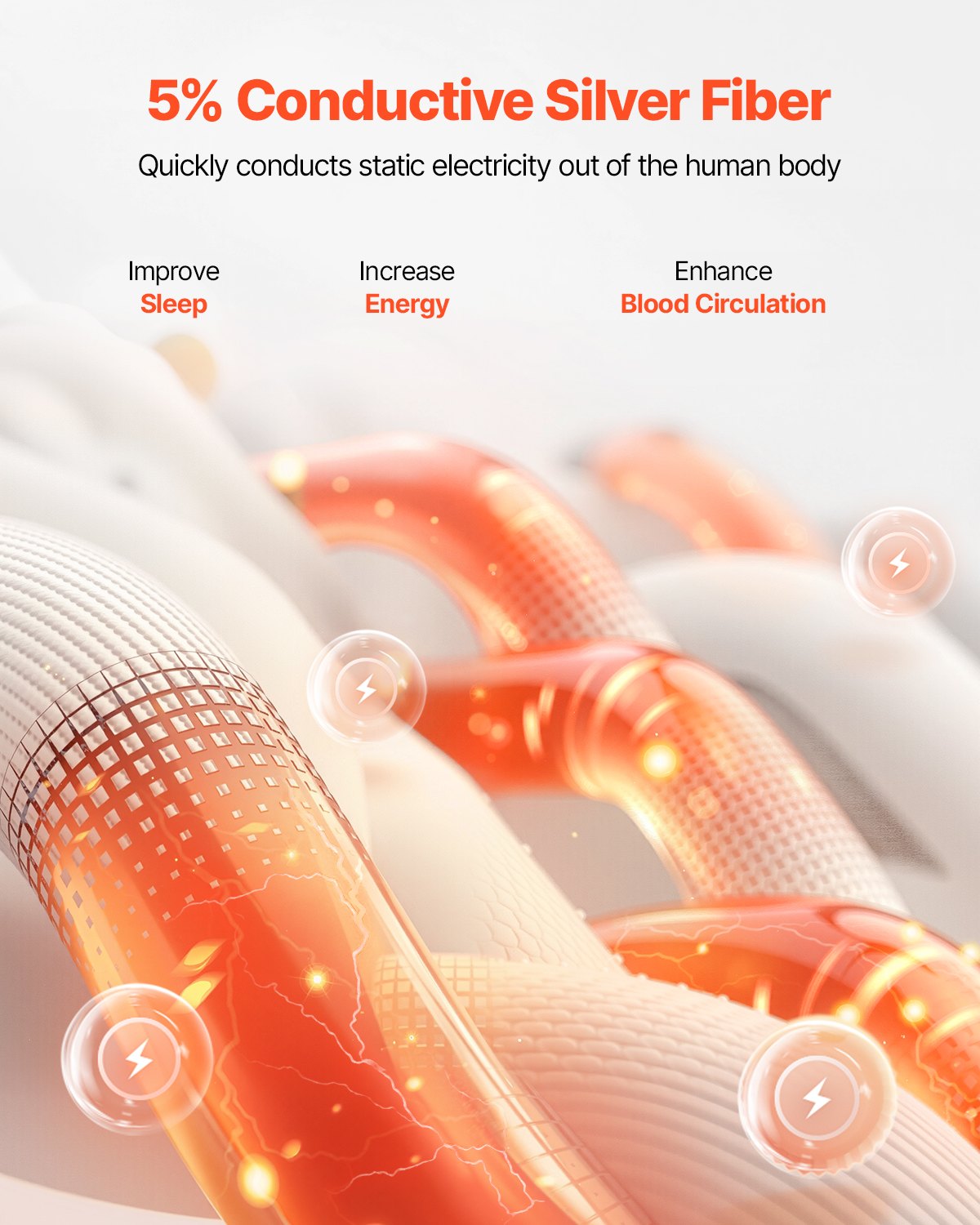 VEVOR Sábanas con Conexión a Tierra 1525 x 2030 x 5 mm 95% Algodón y 5% Fibra de Plata Pura, Tamaño Queen, Sábanas Ajustables con Conexión a Tierra con Cable de Conexión a Tierra y Comprobador, Gris