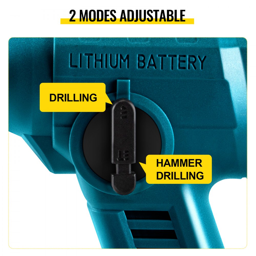 VEVOR Martillo Perforador, 18?V Velocidad sin Carga 0-900 rpm, 2 Funciones Martillo Taladro Atornillador con 5 Brocas, 200x260x80 mm Taladro a Batería Azul, Utilizado para Concreto Acero y Madera