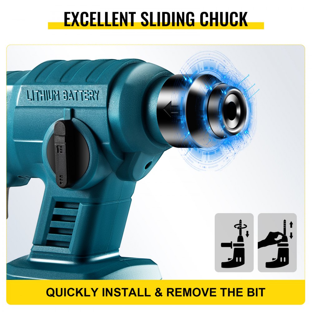 VEVOR Martillo Perforador, 18?V Velocidad sin Carga 0-900 rpm, 2 Funciones Martillo Taladro Atornillador con 5 Brocas, 200x260x80 mm Taladro a Batería Azul, Utilizado para Concreto Acero y Madera