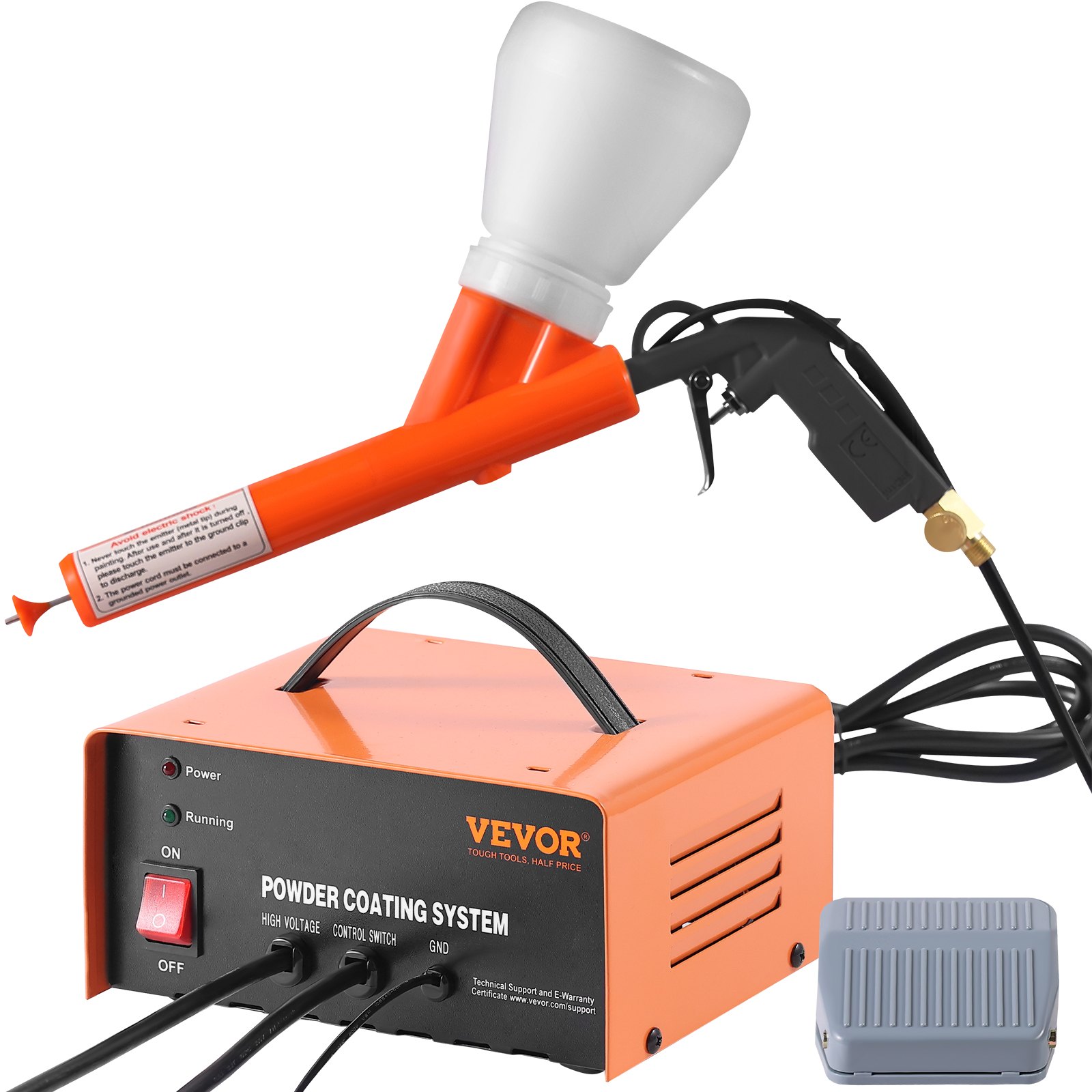 VEVOR Sistema de recubrimiento en polvo kit de recubrimiento en polvo con salida electrostática de 50 KV, pistola rociadora, interruptor de pie, boquillas y vasos para polvo