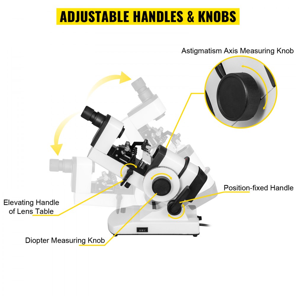 VEVOR Manual Lensómetro Rango Medición ±25D Rango Enfoque ±5D Focímetro Óptico CA/CC 220V/3V Focímetro Optometría Diámetro Máximo Medido 20-85 mm para Tiendas Ópticas, Departamento de Oftalmología