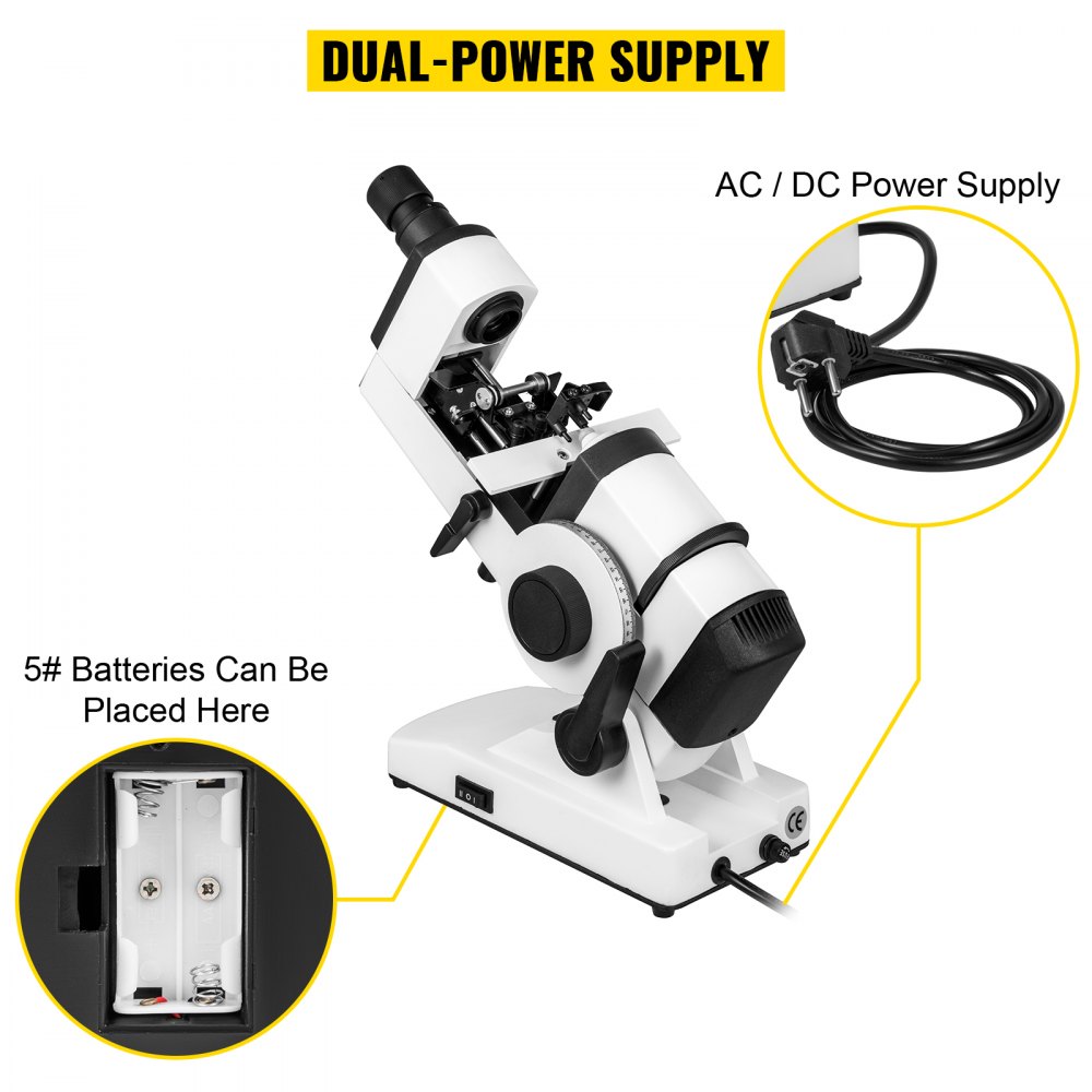 VEVOR Manual Lensómetro Rango Medición ±25D Rango Enfoque ±5D Focímetro Óptico CA/CC 220V/3V Focímetro Optometría Diámetro Máximo Medido 20-85 mm para Tiendas Ópticas, Departamento de Oftalmología
