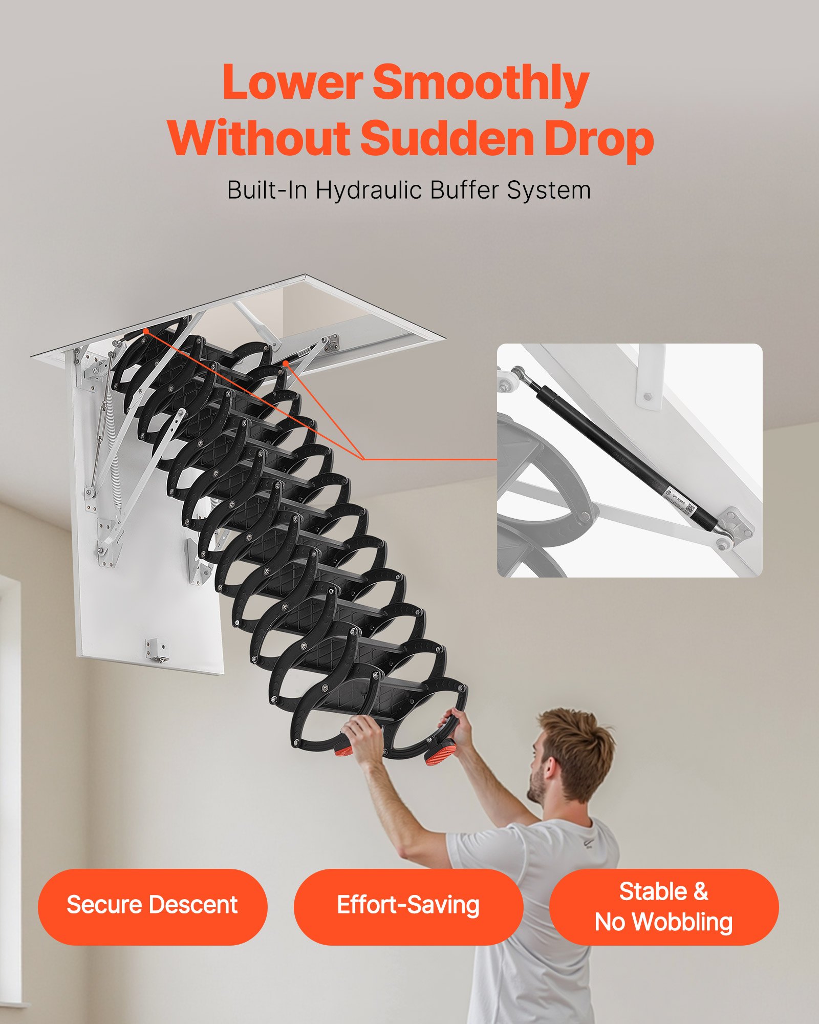 VEVOR attic ladder, load capacity 299.4 kg, suitable for ceiling heights of 2.9-3.1 m & opening size of 1000.76x698.5 mm, scissor ladder made of alloy steel with pull rod for attic