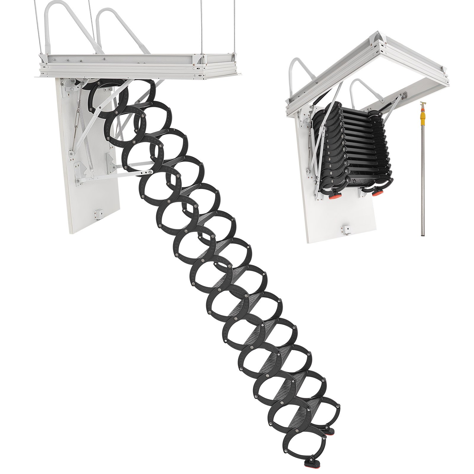 VEVOR attic ladder, load capacity 299.4 kg, suitable for ceiling heights of 3.2-3.35 m and opening size of 1000.76x698.5 mm, extendable ceiling ladder made of alloy steel with pull rod for attic