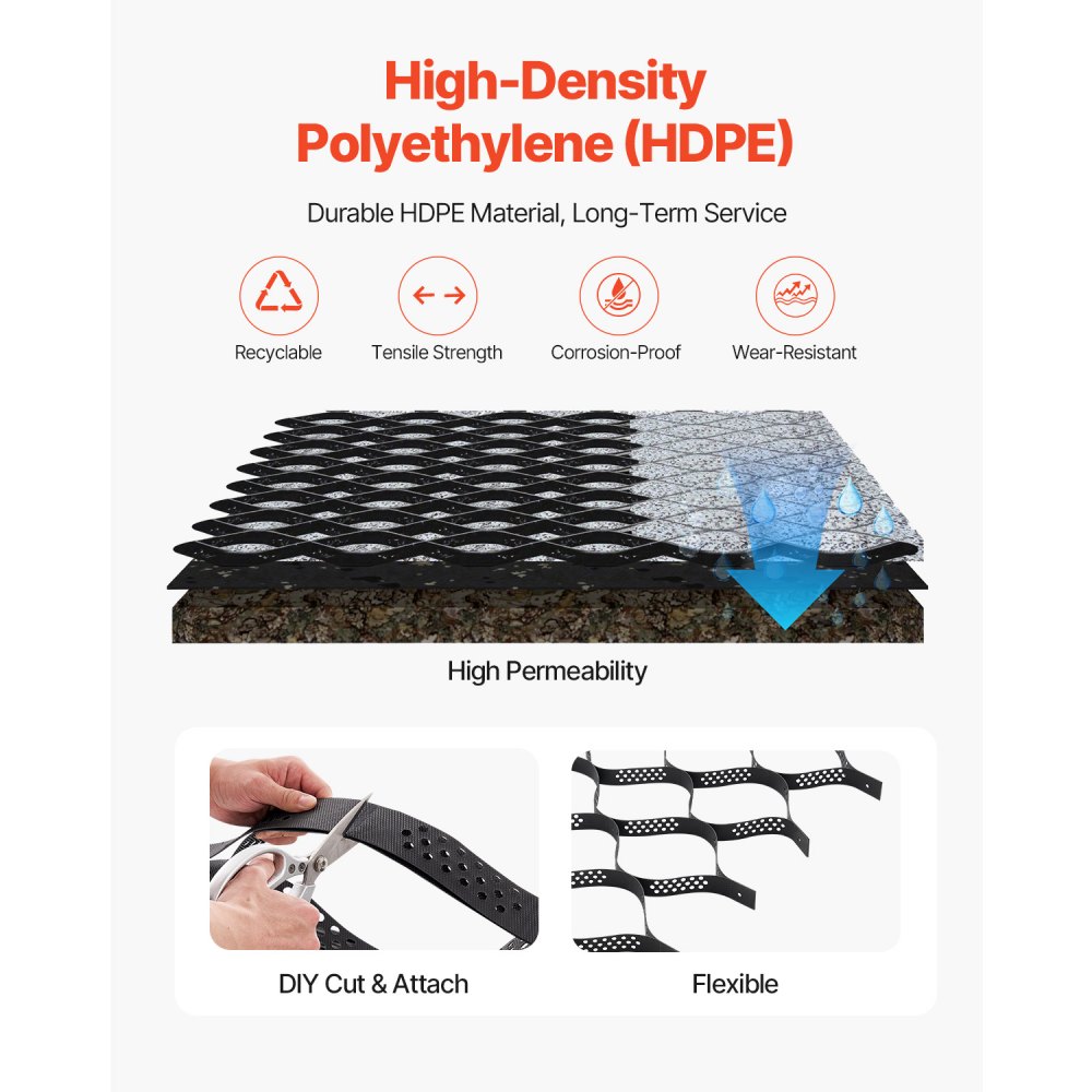 VEVOR gravel grid, 50 mm deep, grass grid 5000x1980 mm, gravel honeycomb, honeycomb grid HDPE, permeable geogrid for driveway stabilization, for garden, terrace, walkway, motorhome parking areas